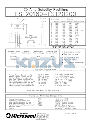 FST20200 datasheet - 20 AMP SCHOTTKY RECTIFIER