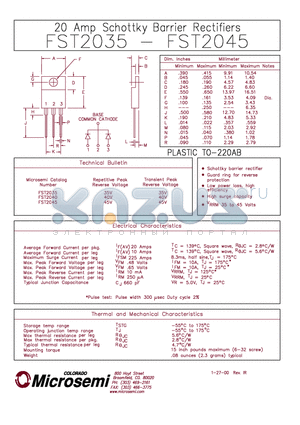 FST2045 datasheet - 20 AMP SCHOTTKY BARRIER RECTIFIER