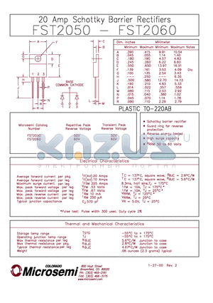 FST2060 datasheet - 20 AMP SCHOTTKY BARRIER RECTIFIER