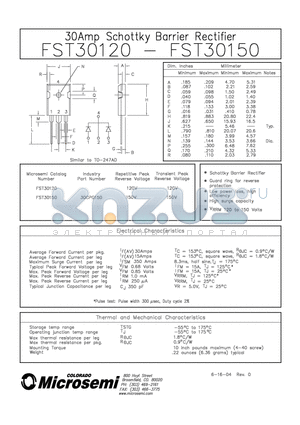 FST30120 datasheet - 30 AMP SCHOTTKY BARRIER RECTIFIER