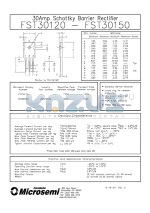 FST30150 datasheet - 30 AMP SCHOTTKY BARRIER RECTIFIER