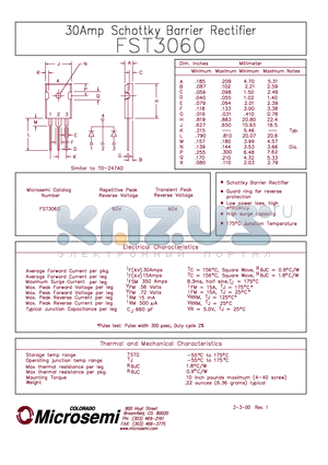 FST3060 datasheet - 30 AMP SCHOTTKY BARRIER RECTIFIER