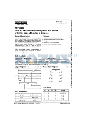 FST32253MTC datasheet - Dual 4:1 Multiplexer/Demultiplexer Bus Switch with 25 Series Resistor in Outputs