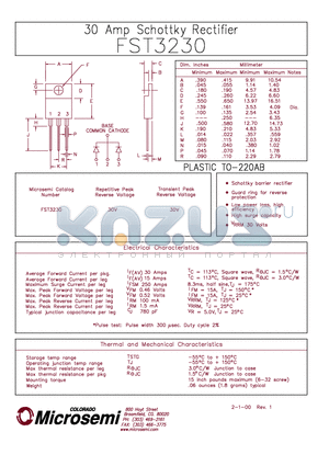 FST3230 datasheet - 30 AMP SCHOTTKY BARRIER RECTIFIER