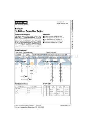 FST3384QSC datasheet - 10-Bit Low Power Bus Switch