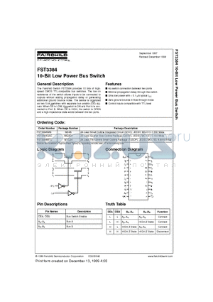 FST3384WM datasheet - 10-Bit Low Power Bus Switch