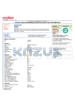 85009-0452 datasheet - 2.54mm (.100) Pitch DIN 41612/EIC 603-2 Mixed Layout Connector, Male Style M, Right Angle, Through Hole, 0.6lm (24l) Selective Gold (Au)