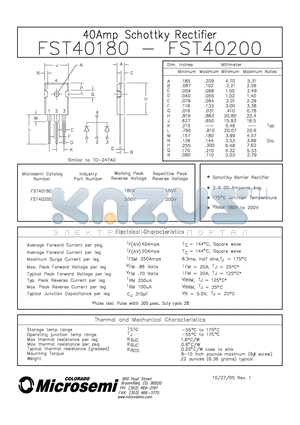 FST40180 datasheet - 40Amp Schottky Rectifier