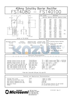 FST4080 datasheet - 40 AMP SCHOTTKY BARRIER RECTIFIER