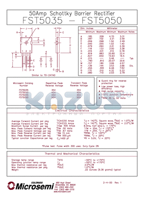 FST5040 datasheet - 50 AMP SCHOTTKY BARRIER RECTIFIER