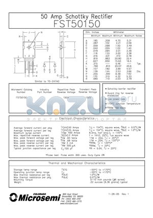 FST50150 datasheet - 40 AMP SCHOTTKY RECTIFIER