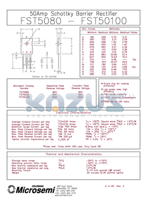 FST5080 datasheet - 50 AMP SCHOTTKY BARRIER RECTIFIER