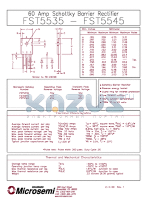 FST5535 datasheet - 60 AMP SCHOTTKY BARRIER RECTIFIER