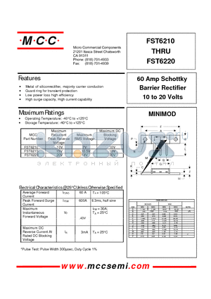 FST6210 datasheet - 60 Amp Schottky Barrier Rectifier 10 to 20 Volts