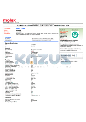 85013-3160 datasheet - 2.54mm (.100) Pitch DIN 41612 Header, Through Hole, Vertical, Style R Reverse, 1lm (40l) Selective Gold (Au), 32 Circuits, Lead free