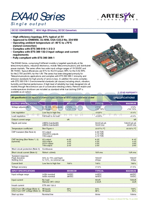 EXA40 datasheet - 40W High Efficiency DC/DC Converters