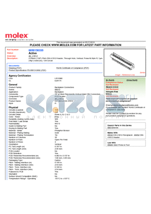 85015-0335 datasheet - 2.54mm (.100) Pitch DIN 41612 Header, Through Hole, Vertical, Press-fit Style R, 1lm (40l) Gold (Au), 128 Circuit