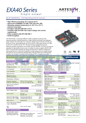 EXA40-24S05J datasheet - 40 W High Efficiency DC-DC Converters