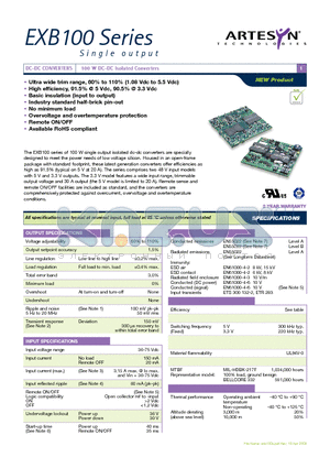 EXB100 datasheet - 100 W DC-DC Isolated Converters