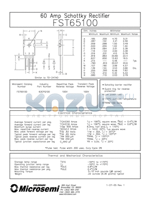 FST65100 datasheet - 60 Amp Schottky Rectifier