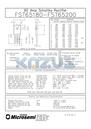 FST65180 datasheet - 60 AMP SCHOTTKY RECTIFIER