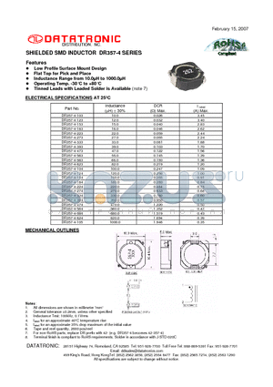 DR357-4-153 datasheet - SHIELDED SMD INDUCTOR