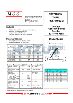 FST71100SM datasheet - 70 Amp Rectifier 20 to 100 Volts Schottky Barrier