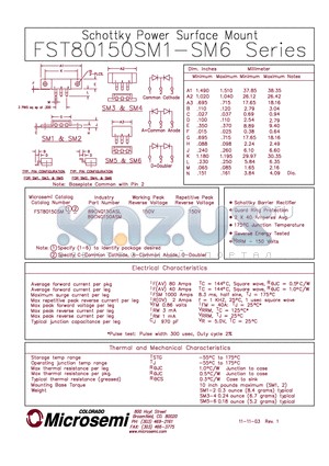 FST80150SM3 datasheet - Schottky Power SURFACE MOUNT