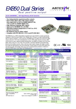 EXB50-48D3V3-1V8 datasheet - 50W High Efficiency DC/DC Converters