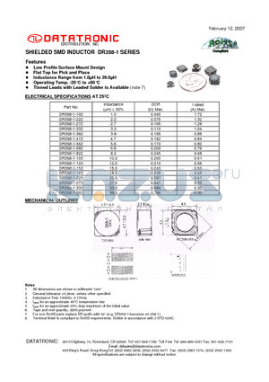 DR358-1-102 datasheet - SHIELDED SMD INDUCTOR