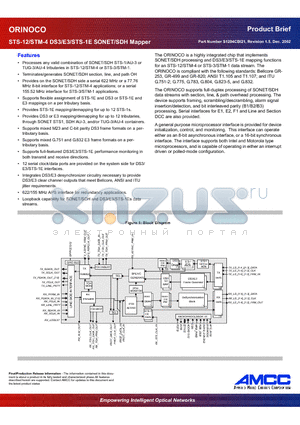 CS1204 datasheet - STS-12/STM-4 DS3/E3/STS-1E SONET/SDH Mapper