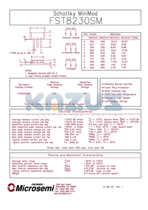 FST8230SM datasheet - Schottky MiniMod