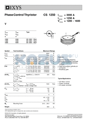 CS1250 datasheet - Phase Control Thyristor