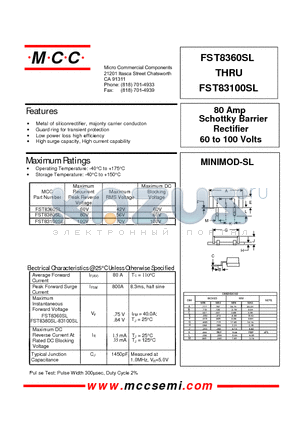 FST8380SL datasheet - 80 Amp Rectifier 60 to 100 Volts Schottky Barrier