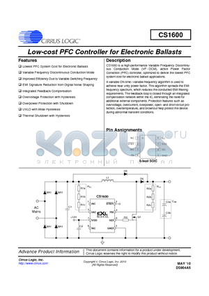 CS1600-FSZ datasheet - Low-cost PFC Controller for Electronic Ballasts