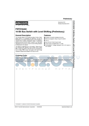 FSTD16244 datasheet - 16-Bit Bus Switch with Level Shifting (Preliminary)