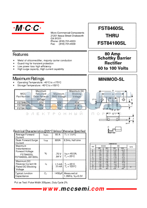 FST8460SL datasheet - 80 Amp Rectifier 60 to 100 Volts Schottky Barrier