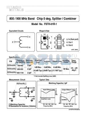 FSTH-01R-1 datasheet - 800 / 900 MHz Band Chip 0 deg. Splitter / Combiner