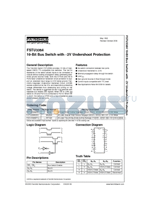FSTU3384QSC datasheet - 10-Bit Bus Switch with −2V Undershoot Protection