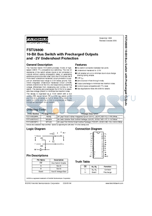 FSTU6800 datasheet - 10-Bit Bus Switch with Precharged Outputs and −2V Undershoot Protection