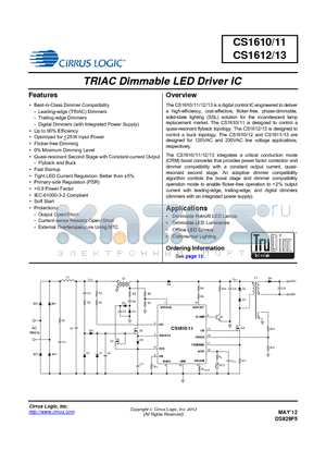 CS1610 datasheet - TRIAC Dimmable LED Driver IC