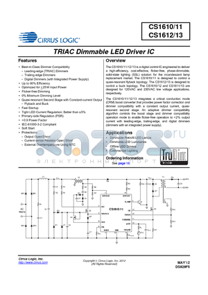 CS1613 datasheet - TRIAC Dimmable LED Driver IC