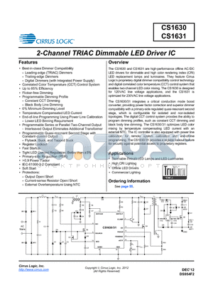 CS1630-FSZR datasheet - 2-Channel TRIAC Dimmable LED Driver IC