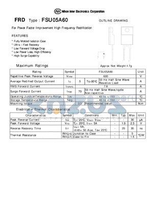 FSU05A60 datasheet - FRD - Low Forward Voltage Drop