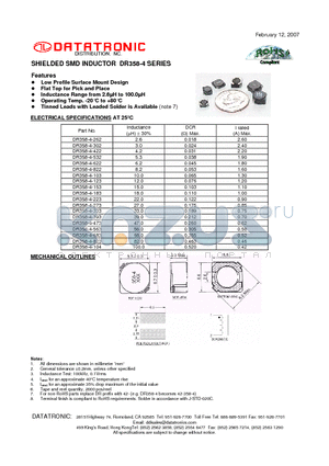 DR358-4-183 datasheet - SHIELDED SMD INDUCTOR