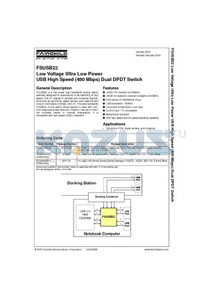 FSUSB22BQX datasheet - Low Voltage Ultra Low Power USB High Speed (480 Mbps) Dual DPDT Switch