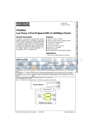 FSUSB22MTCX_NL datasheet - Low Power 2 Port Hi-Speed USB 2.0 (480Mbps) Switch