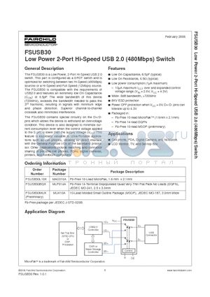 FSUSB30BQX datasheet - Low Power 2-Port Hi-Speed USB 2.0 (480Mbps) Switch