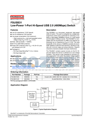 FSUSB31 datasheet - Low-Power 1-Port Hi-Speed USB 2.0 (480Mbps) Switch