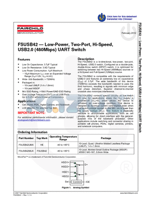 FSUSB42UMX_12 datasheet - Low-Power, Two-Port, Hi-Speed, USB2.0 (480Mbps) UART Switch